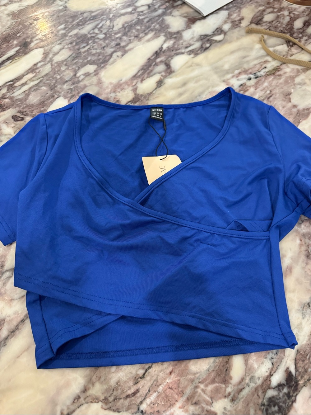 SHEIN Royal Blue Wrap Crop Top